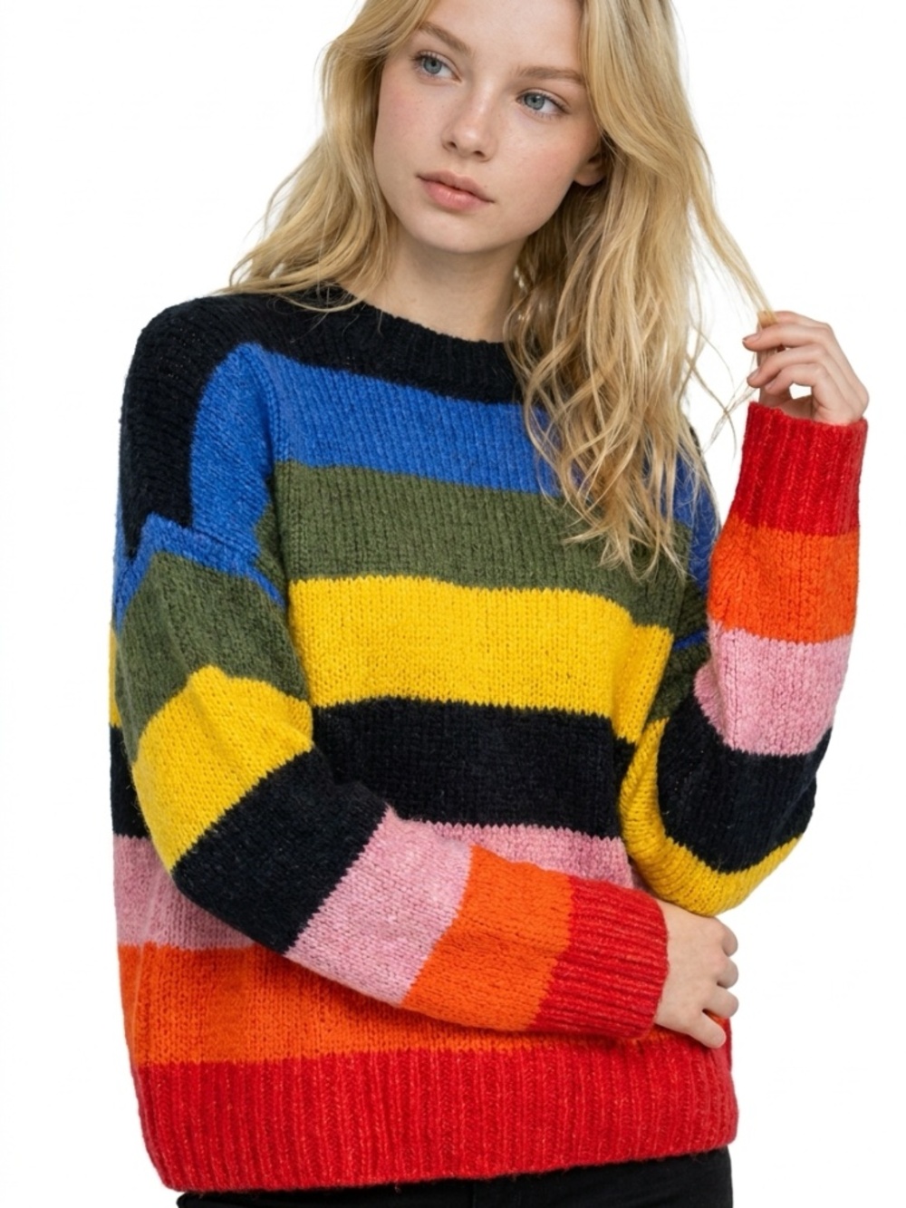 URBAN OUTFITTERS • Rainbow Striped Oversized Sweater M/M Mohair Wool Blend